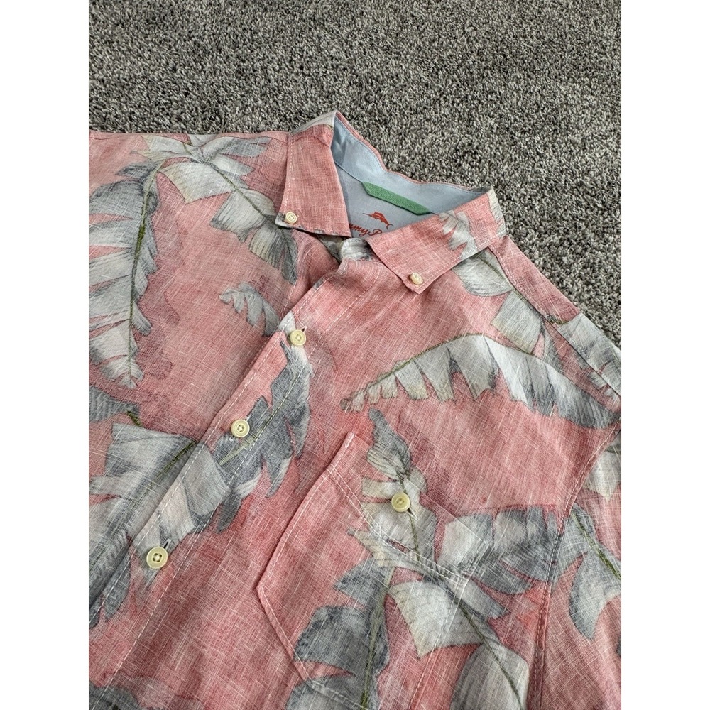 Tommy Bahama Relax Mens Medium Linen Palm Print Short Sleeve Button Down Shirt